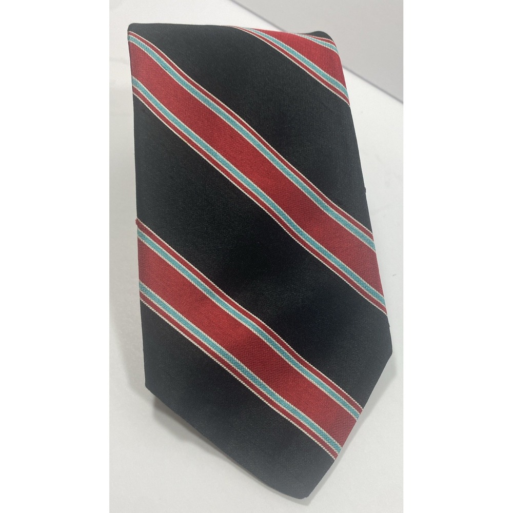 Vtg 80/90’s Brooks Brothers Maker Repp Tie Silk Made USA Black Red Stripe 3.5x58